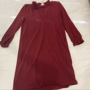 H&M Burgundy Long Sleeve Shift Dress Size 2